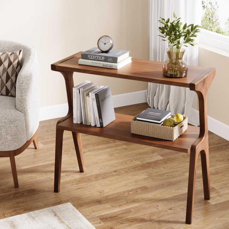 Tribesigns Solid Wood End Table, Rustic Side Table for Couch, 2-Tie Farmhouse Tall End Table, Narrow Bedside Table for Bedroom, Living Room, Easy Assembly, Rustic Brown - Image 4