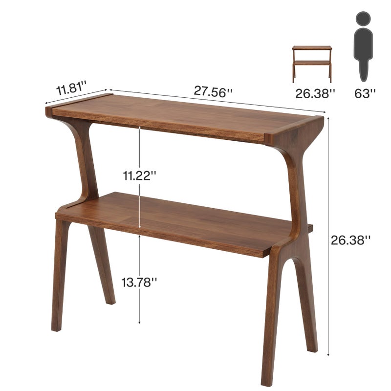 Tribesigns Solid Wood End Table, Rustic Side Table for Couch, 2-Tie Farmhouse Tall End Table, Narrow Bedside Table for Bedroom, Living Room, Easy Assembly, Rustic Brown - Image 2
