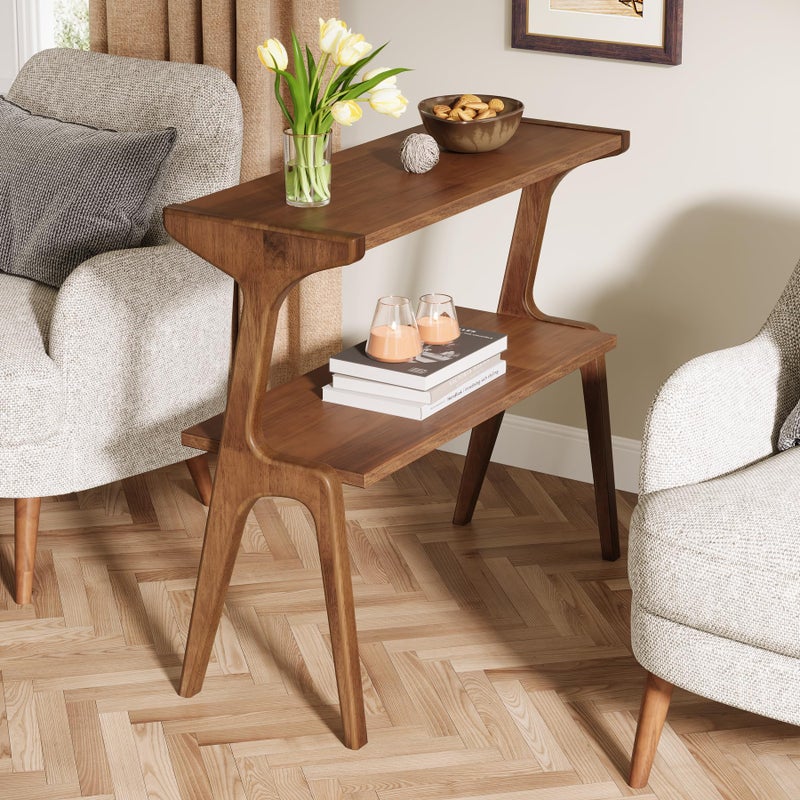 Tribesigns Solid Wood End Table, Rustic Side Table for Couch, 2-Tie Farmhouse Tall End Table, Narrow Bedside Table for Bedroom, Living Room, Easy Assembly, Rustic Brown - Image 5