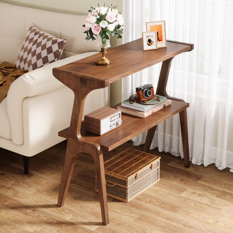 Tribesigns Solid Wood End Table, Rustic Side Table for Couch, 2-Tie Farmhouse Tall End Table, Narrow Bedside Table for Bedroom, Living Room, Easy Assembly, Rustic Brown - Image 1