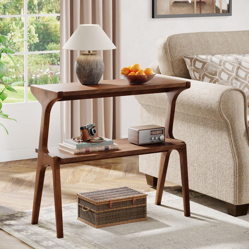 Tribesigns Solid Wood End Table, Rustic Side Table for Couch, 2-Tie Farmhouse Tall End Table, Narrow Bedside Table for Bedroom, Living Room, Easy Assembly, Rustic Brown - Image 3