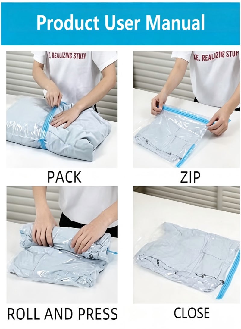 9 pcs Vacuum Storage Bag, Space Saving Travel Compression Bag, Multi-purpose, Zipper, Suitable for Luggage, Cruise and Camping Essentials, Reusable and Easy to Pack,Manual Exhaust (3 Large+3 Medium+3 Small) - Image 5