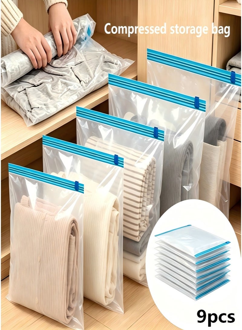 9 pcs Vacuum Storage Bag, Space Saving Travel Compression Bag, Multi-purpose, Zipper, Suitable for Luggage, Cruise and Camping Essentials, Reusable and Easy to Pack,Manual Exhaust (3 Large+3 Medium+3 Small) - Image 1
