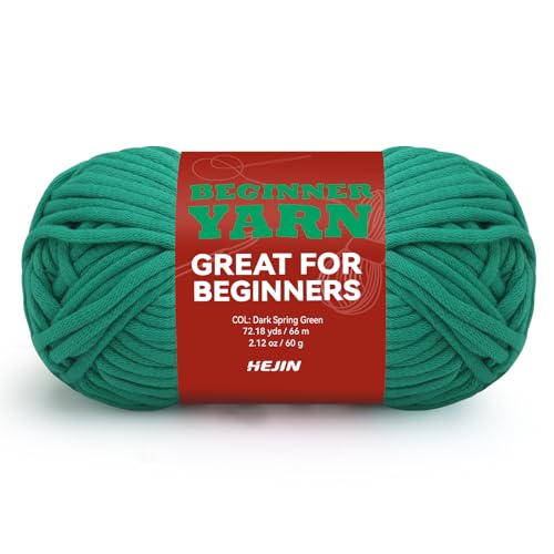 HEJIN 60g Spring Green Yarn for Crocheting and Knitting;66m (72yds) Cotton Yarn for Beginners with Easy-to-See Stitches;Worsted-Weight Medium #4;Cotton-Nylon Blend Yarn for Beginners Crochet Kit Making - Image 1