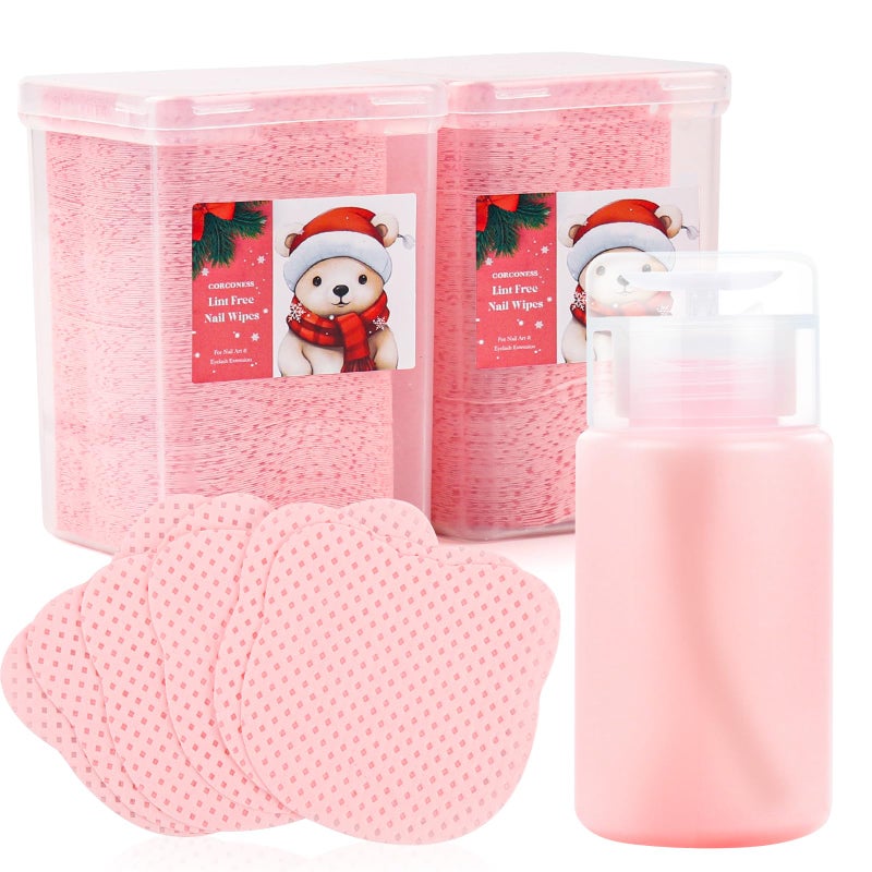 Corconess 400PCS Lint Free Nail Wipes With Dispenser - Gel Nail Polish Remover Wipes With 100% Pure Acetone Dispenser,No Lint Wipe With 1PCS 120ml Acetone Pump Empty Bottle Nail Supplies - Image 1
