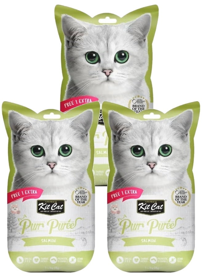 كيت كات بور بيوريه، مكافأة سائلة للقطط بنكهة السلمون. ٣ × ٥ = ٥ أعواد. (٢٢٥ غرام) - Image 1