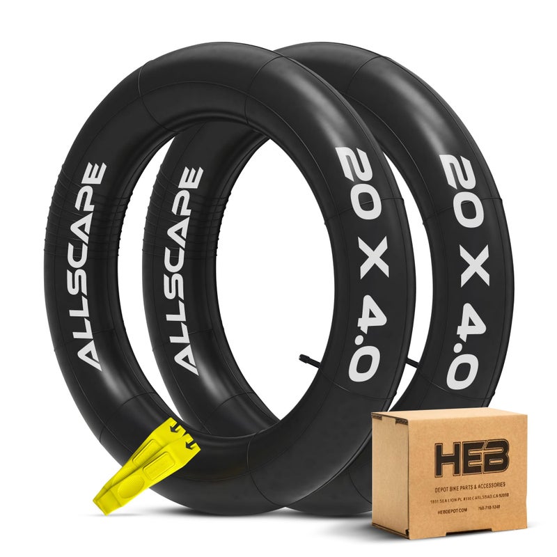 Happy Ebikes HEB - Heavy Duty Bike Tube for Ebike Tires - Puncture Resistant Inner Tube for 20x4 / 26x4 Bike Tire, Fat Tire Tube, MTB, 20 inch x 4.0 inch and 26 inch x 4.0 inch Bike Tubes (20" x 4", 2 Pack) - Image 1