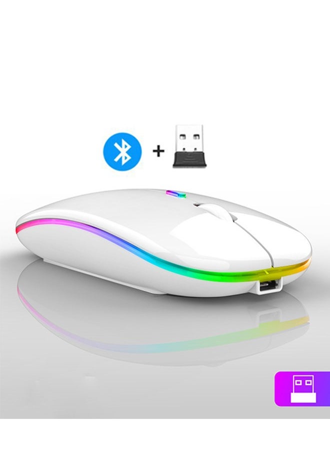 Generic - Wireless Bluetooth Mouse, Bluetooth 5.1 + USB, 2.4GHz Rechargeable Silent Bluetooth Wireless Mouse, Computer Mice with USB Receiver(White with RGB Light) - Image 1