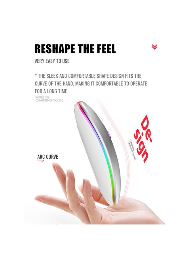Wireless Bluetooth Mouse, Bluetooth 5.1 + 2.4GHz USB Wireless Receiver, Type-C Rechargeable Silent Bluetooth Wireless Mouse for PCs, Laptops, Tablets, Cell Phones, 3 Preset Adjustable DPI with RGB Lights (White)  - Image 3