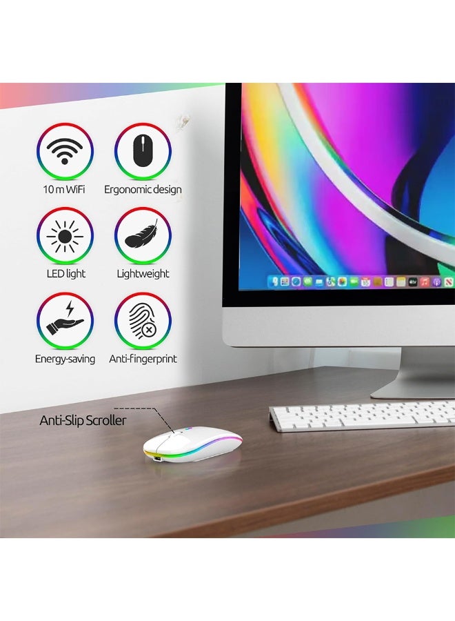 Wireless Bluetooth Mouse, Bluetooth 5.1 + 2.4GHz USB Wireless Receiver, Type-C Rechargeable Silent Bluetooth Wireless Mouse for PCs, Laptops, Tablets, Cell Phones, 3 Preset Adjustable DPI with RGB Lights (White)  - Image 4