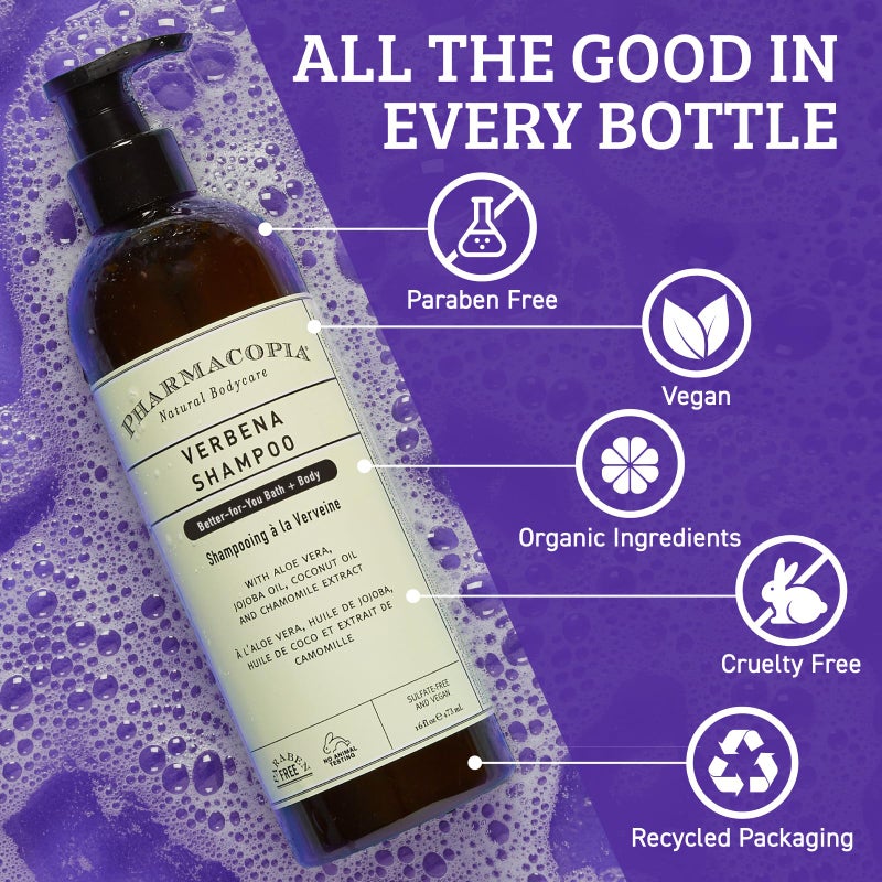 Pharmacopia Verbena Shampoo - Natural Hair Care with Plant Based & Organic Ingredients Aloe Vera, Jojoba Oil, Coconut Oil, and Chamomile Extract - Vegan, Cruelty Free, No Parabens or Sulfates, 16 oz - Image 4