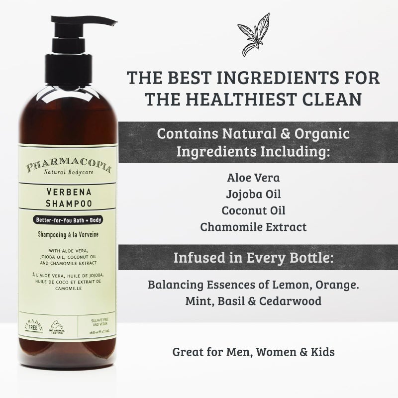 Pharmacopia Verbena Shampoo - Natural Hair Care with Plant Based & Organic Ingredients Aloe Vera, Jojoba Oil, Coconut Oil, and Chamomile Extract - Vegan, Cruelty Free, No Parabens or Sulfates, 16 oz - Image 3