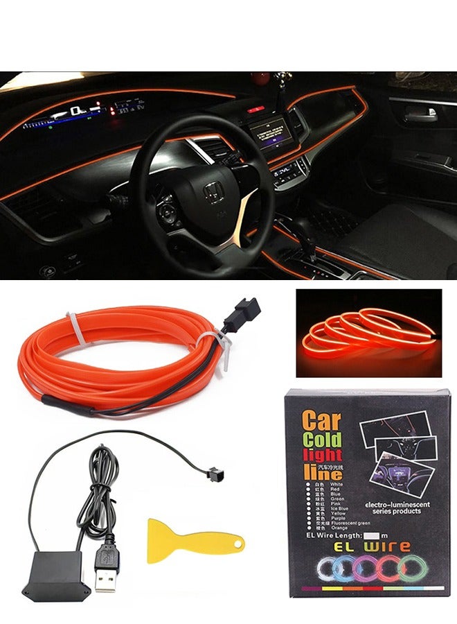 SYOSI USB EL Wire Car Interior LED Light Bar, Neon Cold Light Ambient Light with 6mm Sewing Edge, Ambient Lighting Kit for Car Interior Trim, Garden Decorations 5V/DC(1-5M/16.4FT,Orange) - Image 1