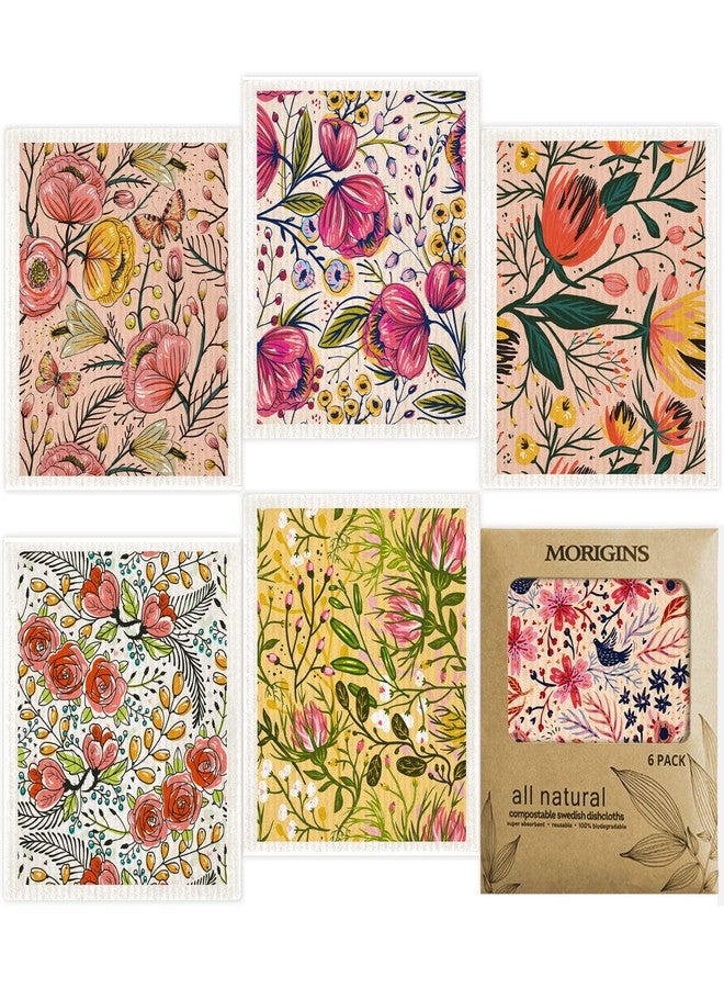 Morigins Swedish Dishcloths for Kitchen,6 Pack Swedish Dish Towels,Cellulose Sponge Cloths,Non Scratch Reusable Paper Towels, Biodegradable and Reusable Kitchen Dish Rags (Watercolor Floral) - Image 1