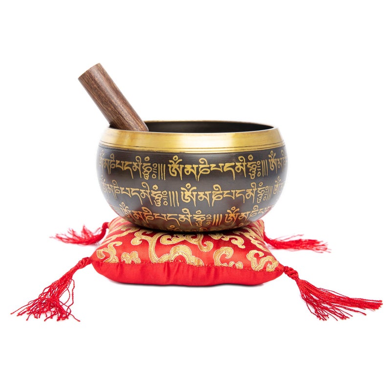 HIMALAYAN BAZAAR Tibetan Singing Bowl Set - 4" Easy To Play Authentic Handmade For Meditation Sound 7 Chakra Healing By Himalayan Bazaar (Black & Red) - Image 4