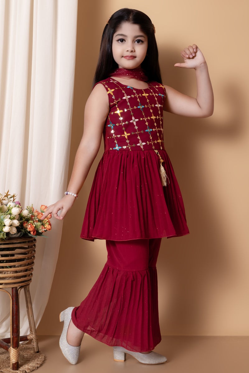 5 STAR COLLECTION Maroon Ethnic Kurti Set for Girls - Image 4