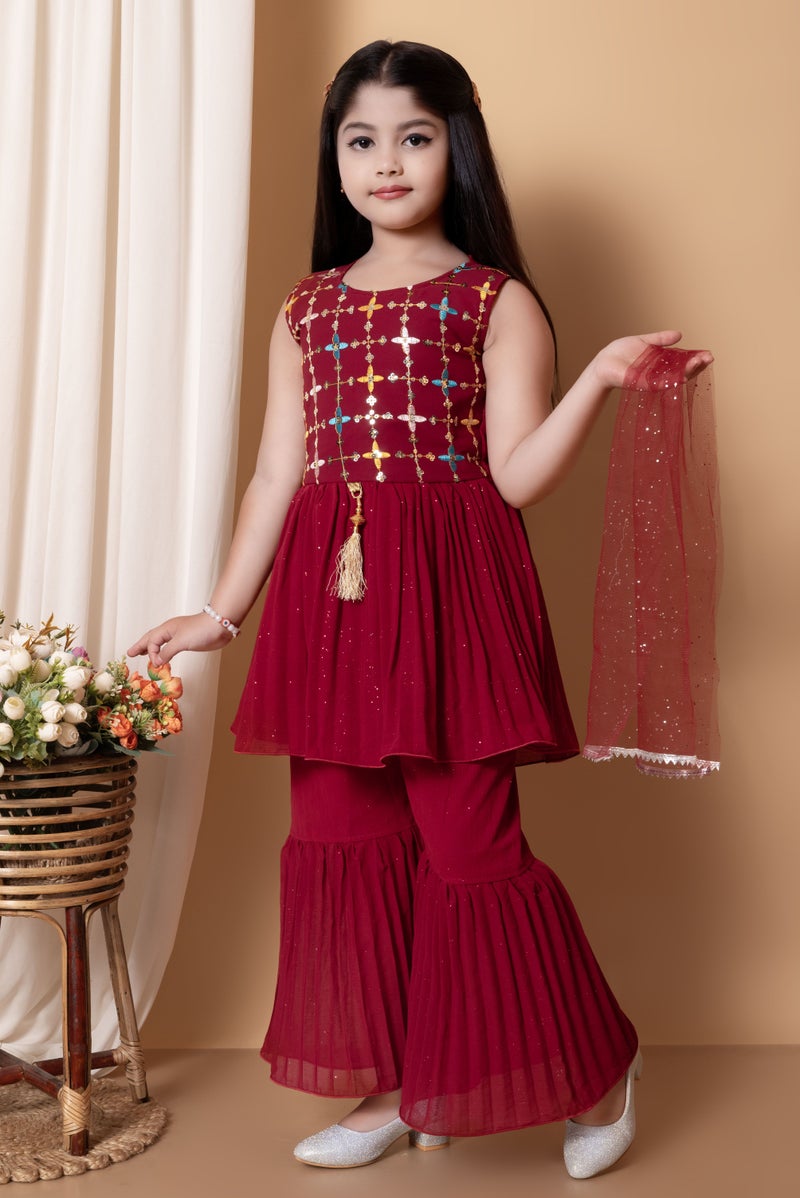 5 STAR COLLECTION Maroon Ethnic Kurti Set for Girls - Image 2
