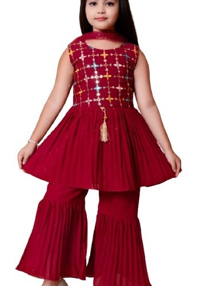 5 STAR COLLECTION Maroon Ethnic Kurti Set for Girls - Image 1