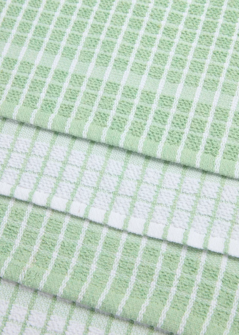 ماتلان 4 Pack Light Green Check Terry Tea Towels (60cm x 45cm)