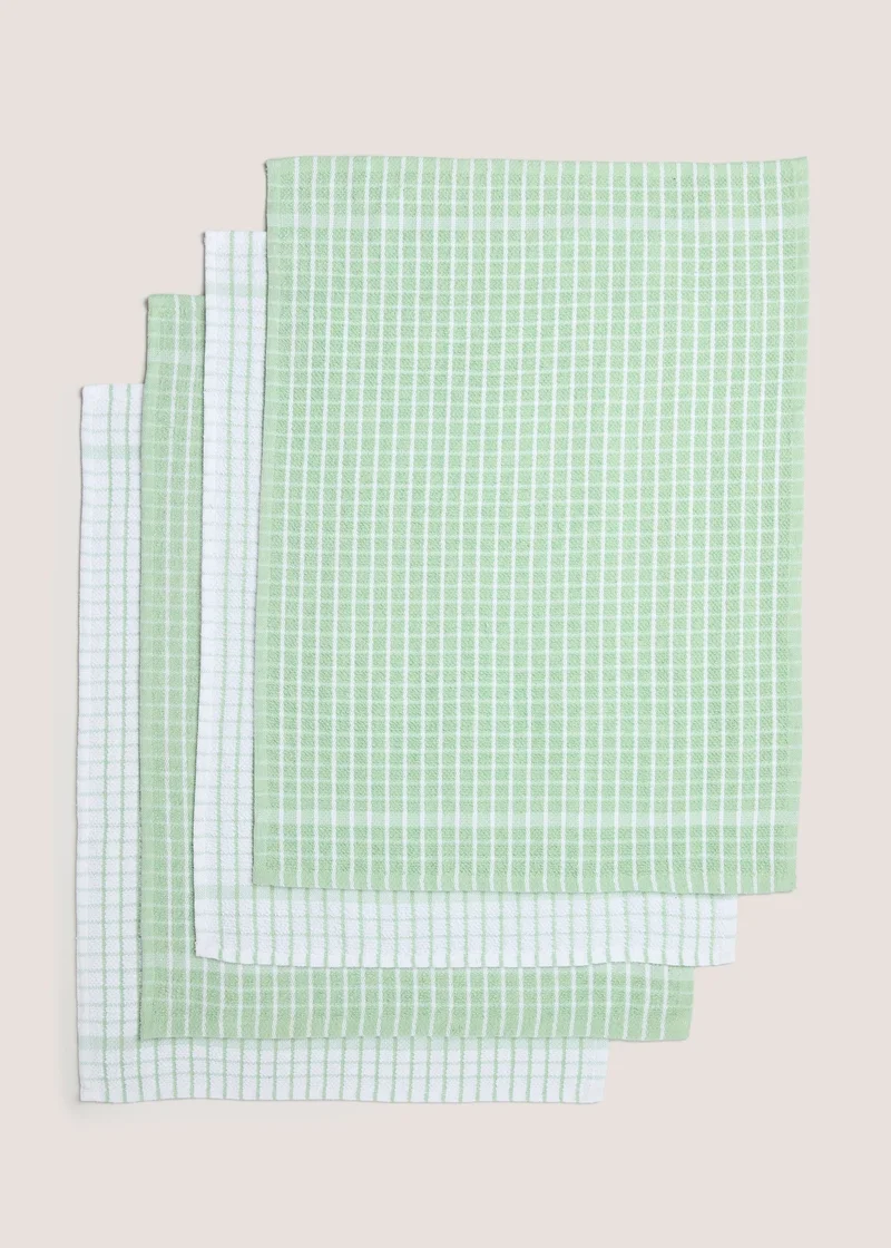 ماتلان 4 Pack Light Green Check Terry Tea Towels (60cm x 45cm)