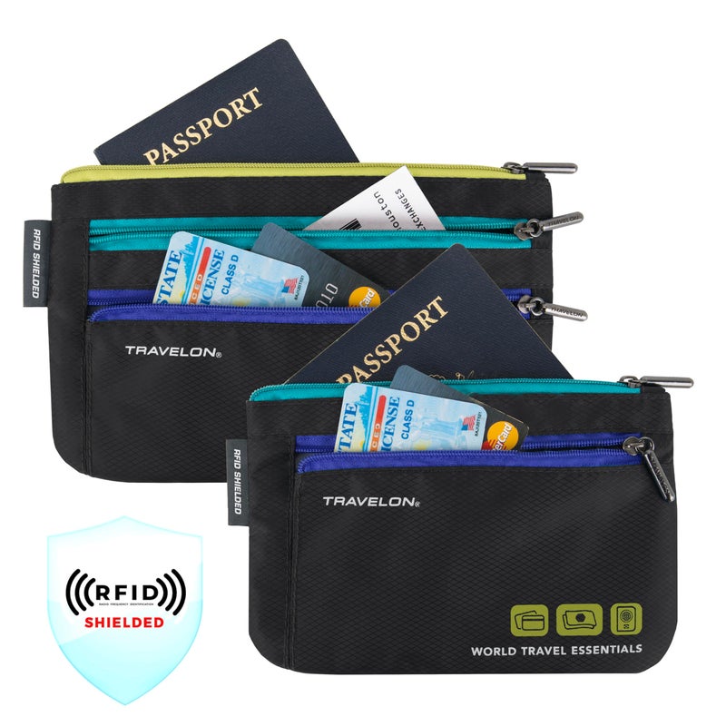 Travelon مجموعة Travelon الأساسية للسفر من 2 منظم للعملات وجوازات السفر، أسود، مقاس واحد - Image 2