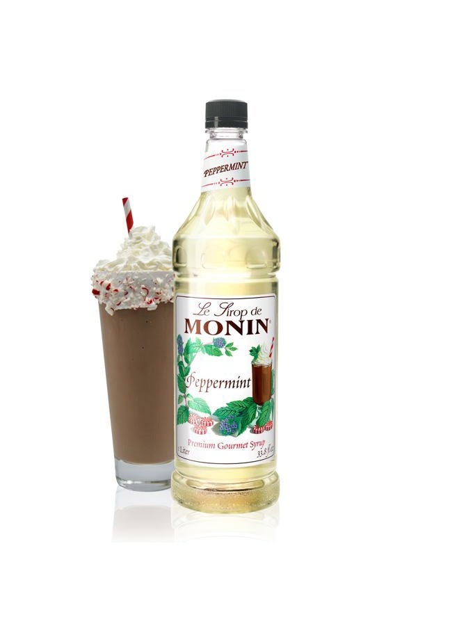 Monin Peppermint Syrup, Cool Tingle of Candy Cane, Natural Flavors, Great for Cocoas, Mochas, Smoothies, and Sodas, Non-GMO, Gluten-Free (1 Liter) - Image 1