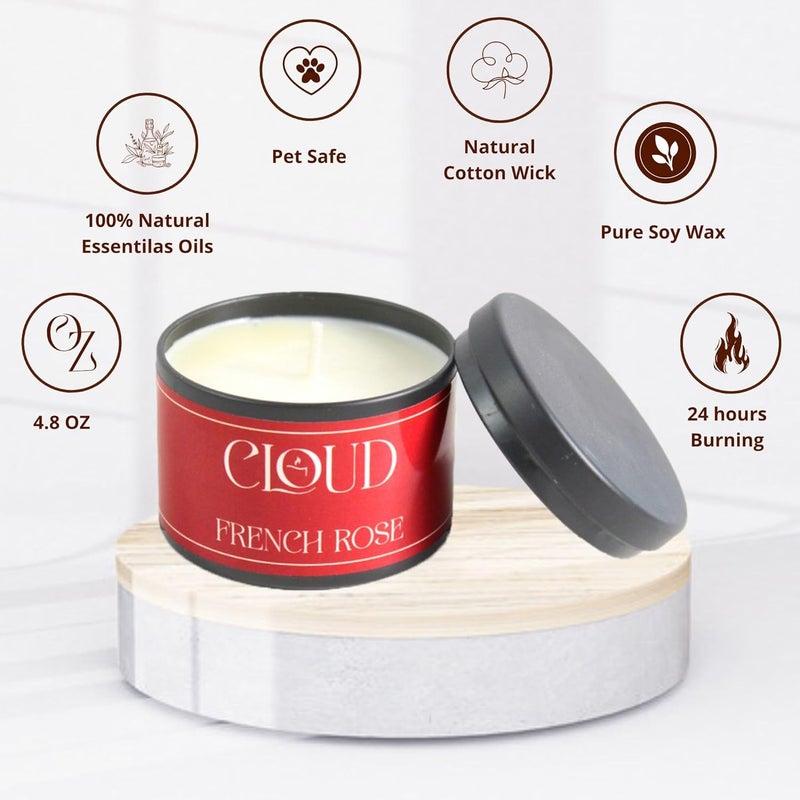 cloud CLOUD Classic 48oz Small Tin Jar Single Wick Candle Over 24 Hours of Burn Time Natural Soy Wax Candle Stress Relief and Relax for Home Bedroom French Rose  - Image 5