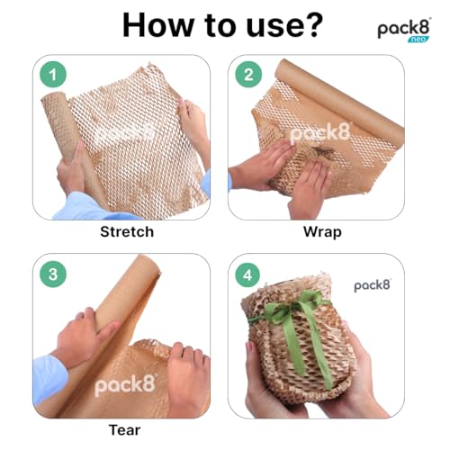 Pack8 Neo Honeycomb paper bubble wrap roll | Expandable Upto 40-50% | Eco-Friendly Packaging For Small Business | Paper Bubble Wrap Roll for Packing, Shipping, Moving, (15" x 100m) - Image 3