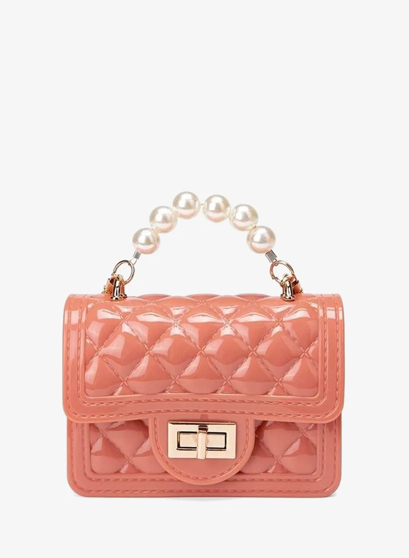 Lion Llama Coral Mini Pearl Top Handle Bag | Elegant Small Handbag for Women & Girls