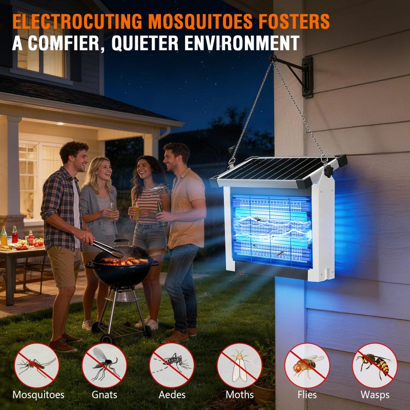 zechuan Solar Bug Zapper Outdoor, 4500V Rechargeable Waterproof Mosquito Killer with Solar Panel Sensor, Electric Fly Trap, 10ft Cord, Cordless Insect Zapper for Patio Yard - Image 2