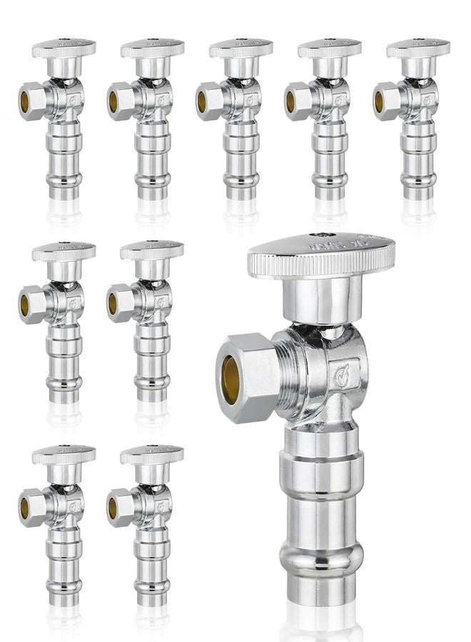 GUOFIS 10-Pack GUOFIS Angle Stop Valve,1/2" Nominal Press Inlet x 3/8" OD Compression Outlet,1/4-Turn Shut-off Valve for Potable Water(Chrome Plated)(VALVE393) - Image 1