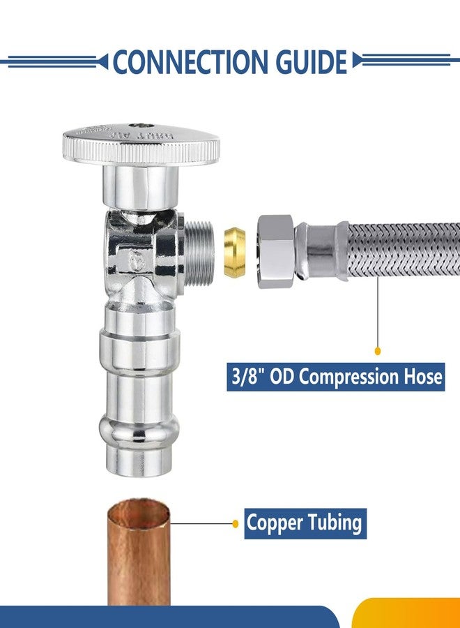 GUOFIS 10-Pack GUOFIS Angle Stop Valve,1/2" Nominal Press Inlet x 3/8" OD Compression Outlet,1/4-Turn Shut-off Valve for Potable Water(Chrome Plated)(VALVE393) - Image 5