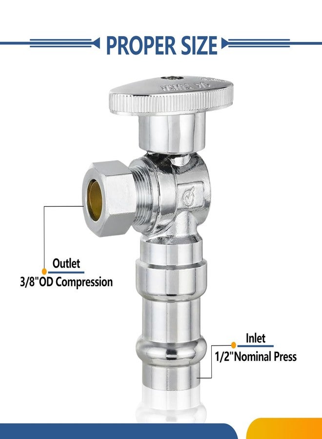 GUOFIS 10-Pack GUOFIS Angle Stop Valve,1/2" Nominal Press Inlet x 3/8" OD Compression Outlet,1/4-Turn Shut-off Valve for Potable Water(Chrome Plated)(VALVE393) - Image 2