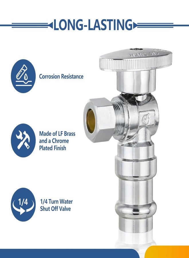 GUOFIS 10-Pack GUOFIS Angle Stop Valve,1/2" Nominal Press Inlet x 3/8" OD Compression Outlet,1/4-Turn Shut-off Valve for Potable Water(Chrome Plated)(VALVE393) - Image 3