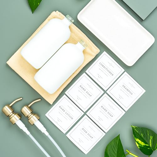 Vine Creations Glass Soap Dispenser, 2 Pack Kitchen Soap Dispenser Set with Ceramic Tray, Stainless Steel Pump, Dish Soap and Hand Soap Dispensers for Bathroom or Kitchen Decor with Waterproof Labels - Image 3