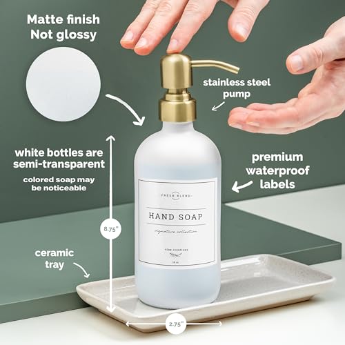 Vine Creations Glass Soap Dispenser, 2 Pack Kitchen Soap Dispenser Set with Ceramic Tray, Stainless Steel Pump, Dish Soap and Hand Soap Dispensers for Bathroom or Kitchen Decor with Waterproof Labels - Image 4