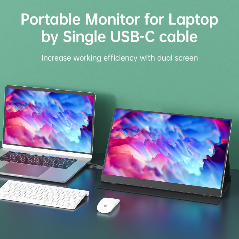 cocopar Portable Monitor 15.6 Inch 1080P FHD 60Hz 85% sRGB Travel Monitor with Speaker HDMI USB-C Second Screen for Laptop MacBook Surface PC Xbox PS4/5, VESA Mountable, with Full Cover Stand - Image 2