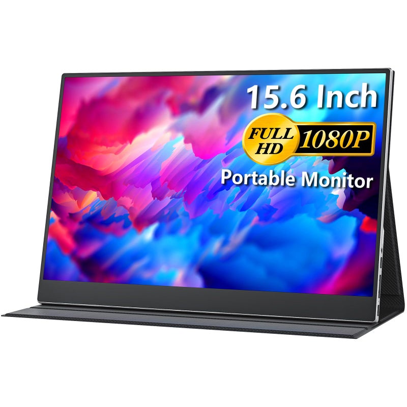 cocopar Portable Monitor 15.6 Inch 1080P FHD 60Hz 85% sRGB Travel Monitor with Speaker HDMI USB-C Second Screen for Laptop MacBook Surface PC Xbox PS4/5, VESA Mountable, with Full Cover Stand - Image 1