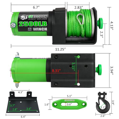 STEGODON 2500 lb. ATV/UTV Electric Winch, 12V Waterproof Synthetic Rope Winch,Electric Winch with Wired Remote and Wireless Remote for ATV UTV Towing,Boat,Off-Road - Image 2