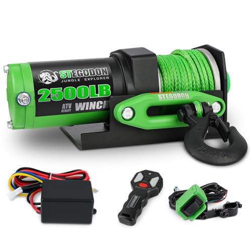 STEGODON 2500 lb. ATV/UTV Electric Winch, 12V Waterproof Synthetic Rope Winch,Electric Winch with Wired Remote and Wireless Remote for ATV UTV Towing,Boat,Off-Road - Image 1