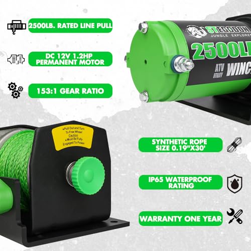 STEGODON 2500 lb. ATV/UTV Electric Winch, 12V Waterproof Synthetic Rope Winch,Electric Winch with Wired Remote and Wireless Remote for ATV UTV Towing,Boat,Off-Road - Image 3