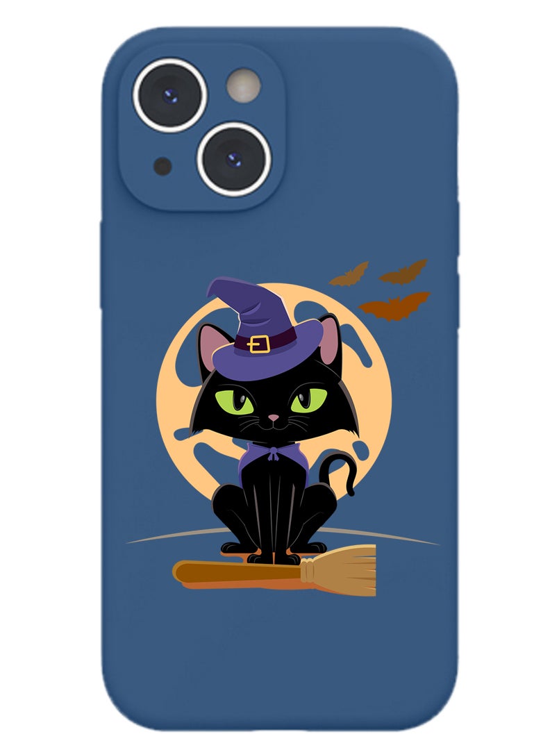 Theodor Protective Slim Fit Case Liquid Silicone Cover with Full Body Protection Anti-Scratch Shockproof Case For iPhone 13 Blue  - Cat holding Baloons - Image 1