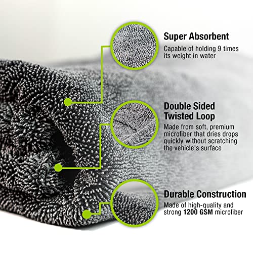 ExoForma Mega Car Drying Towel - Holds Up to 9 lbs, No Streaks, Scratches, or Water Spots | 1200 GSM Microfiber Double Twist Pile & Edgeless Design, 1 Quick & Effortless Dry - 24” x 36” - Image 5