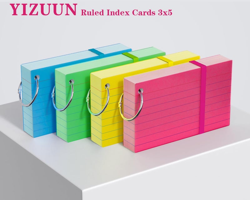 YIZUUN Colored Index Cards 3x5, YIZUUN Flash Cards with Ring, 200 PCS, Ruled Note Cards, Flash Cards for Studying, 3x5 Note Cards for Office, Home, School - Image 4