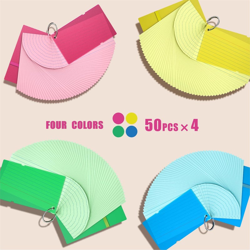 YIZUUN Colored Index Cards 3x5, YIZUUN Flash Cards with Ring, 200 PCS, Ruled Note Cards, Flash Cards for Studying, 3x5 Note Cards for Office, Home, School - Image 3