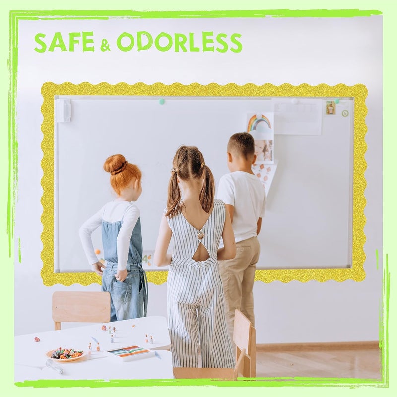 كاست ويف حدود لوحة الإعلانات، حافة ملفوفة لامعة ذهبية، حافة لوحة صدفية، بتصميم خطوط متموجة، ديكور للفصول الدراسية للعودة إلى المدرسة، للمدرسة والفصول الدراسية والمكاتب (39 قدمًا) - Image 5