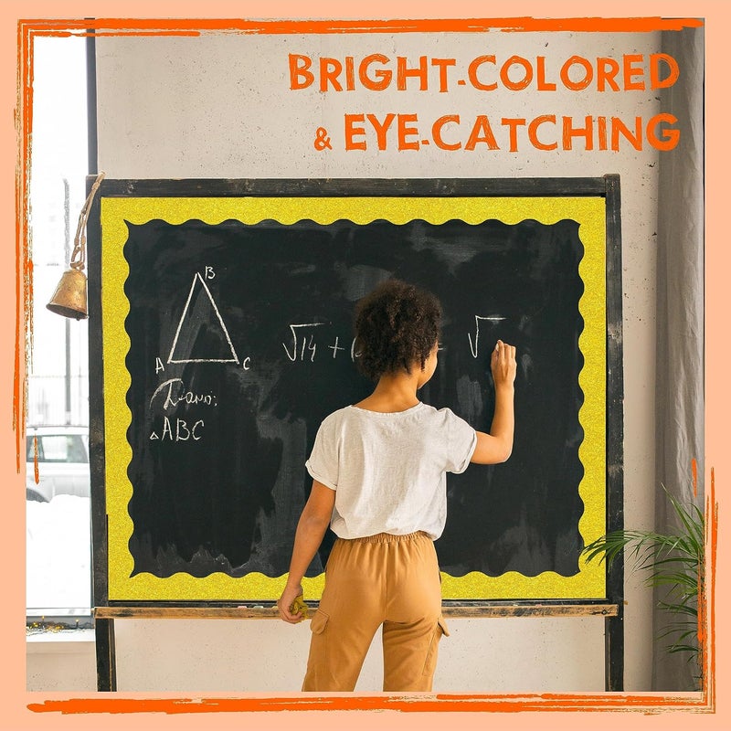 كاست ويف حدود لوحة الإعلانات، حافة ملفوفة لامعة ذهبية، حافة لوحة صدفية، بتصميم خطوط متموجة، ديكور للفصول الدراسية للعودة إلى المدرسة، للمدرسة والفصول الدراسية والمكاتب (39 قدمًا) - Image 3