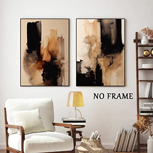 Wallvelart Black And Brown Abstract Wall Art Watercolor Prints Brown Abstract Pictures Terracotta Art Abstract Watercolor Paintings On Canvas Terracotta Artwork Modern Black Brown Poster Art 16x24inchx2 No Frame - Image 3