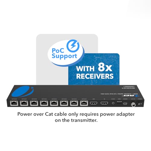 OREI HDMI Extender Splitter 1 in 8 Out Over CAT6/7 Cable 4K@30Hz with EDID Management - Up to 132 Ft - Loop Out - IR Control - Low Latency - Image 5