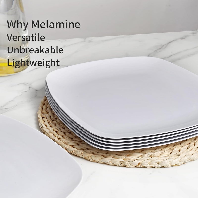 TP 105 Melamine Square Dinner Plates 6piece Plate Set Unbreakable Serving Dishes for Indoors and Outdoors Unbreakable Dinner Service for 6 White - Image 5